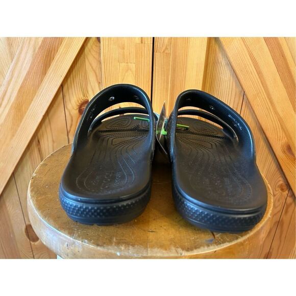 Crocs Classic Starry Glitter Sandals Double Strap Slides Black Blue Mens 12 nwt